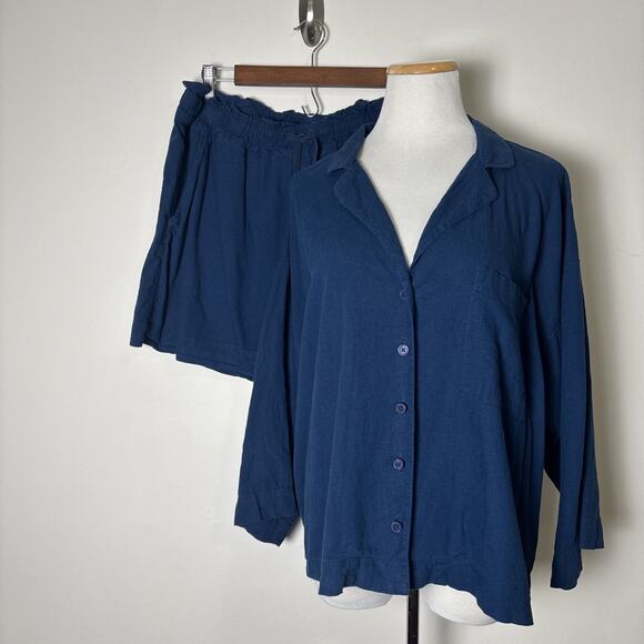 Loft Linen Blend Pajama Shorts Set Size Large Natural Lightweight Travel Comfort - Picture 1 of 10